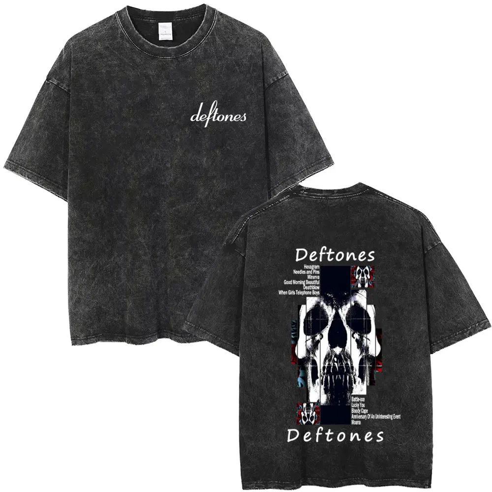 

Washed Vintage Deftones Album Graphic T-shirt Skeleton Streetwear Men Women Retro Rock Pop Music T Shirt Male Oversized T-shirts