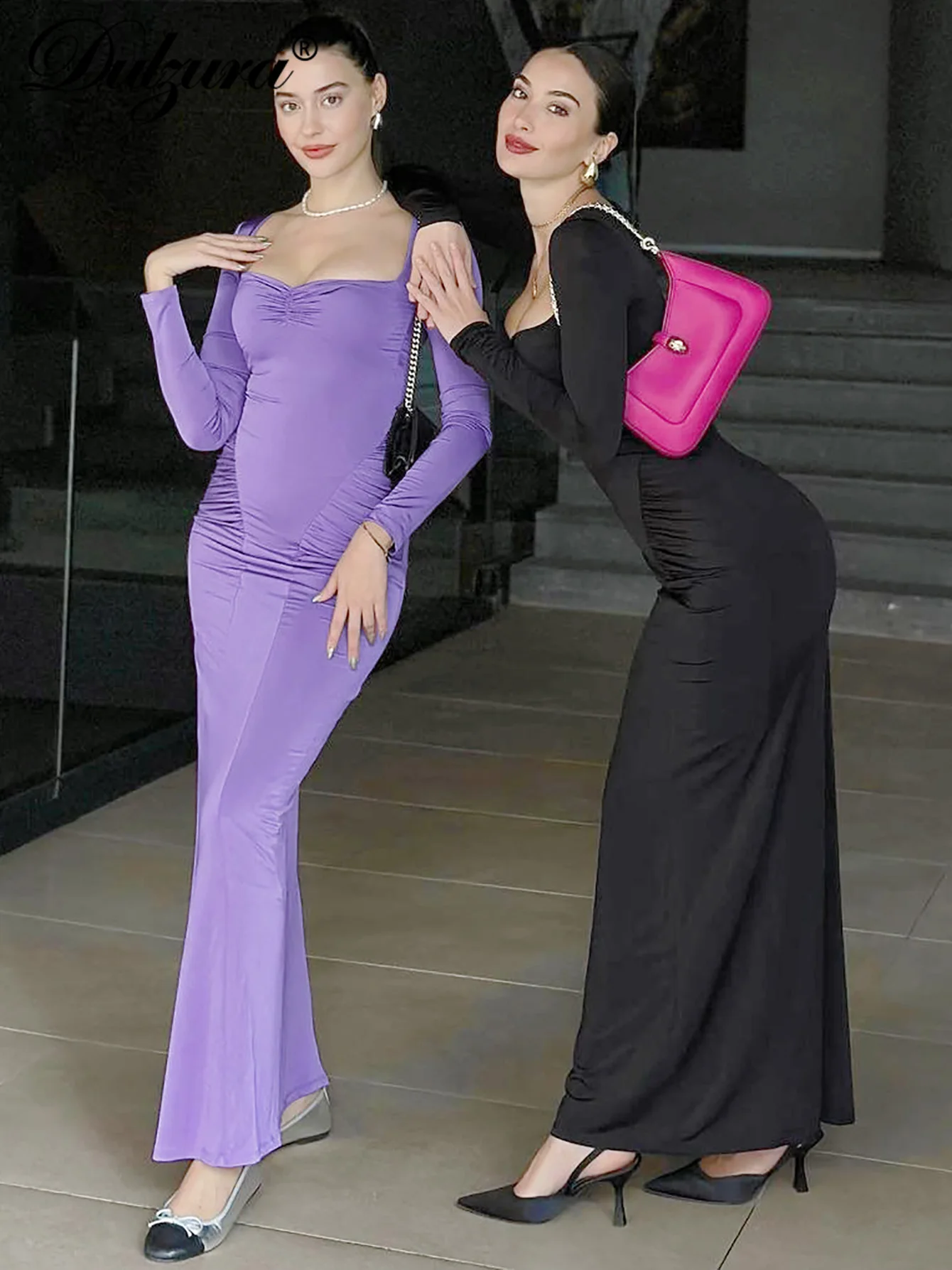 Dulzura เดรสยาวแขนยาวรัดรูปแต่งระบายสำหรับผู้หญิงเสื้อผ้าหรูหราเซ็กซี่เรียบง่ายสำหรับงานปาร์ตี้ตอนเย็นชุดงานพรอมฤดูใบไม้ร่วงฤดูหนาว