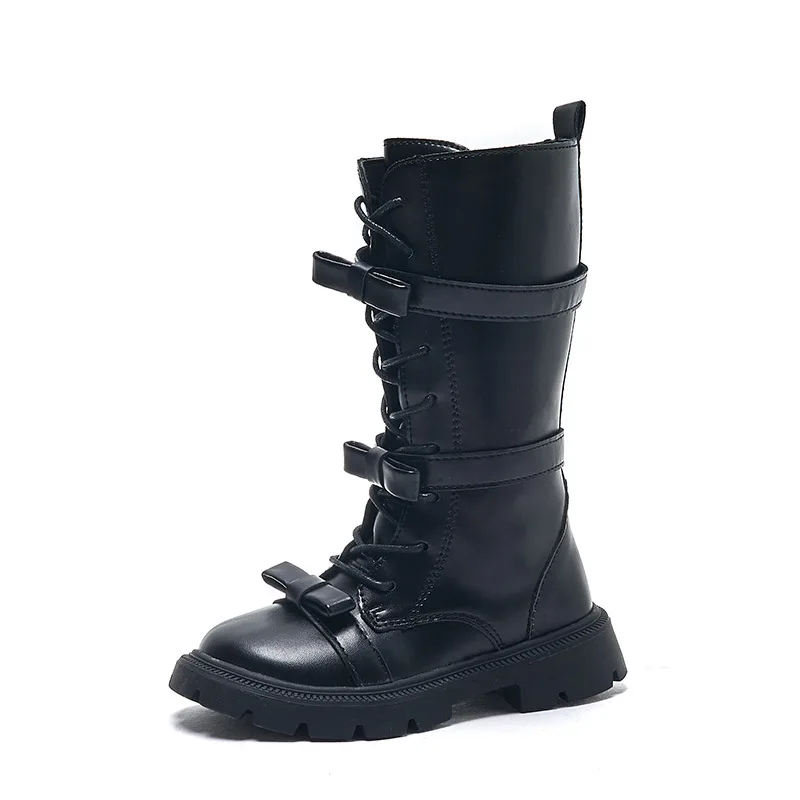 Girls' Boots Baby 2024 Spring and Autumn New Fashion Mid-calf Boots High-top Shoes Children's Anti-slip Single Boots