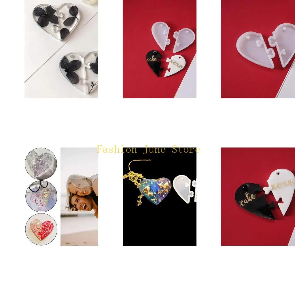 N5KA Couples Keychains Heart Silicone Mold Lovers Puzzle Pendant Casting Molds