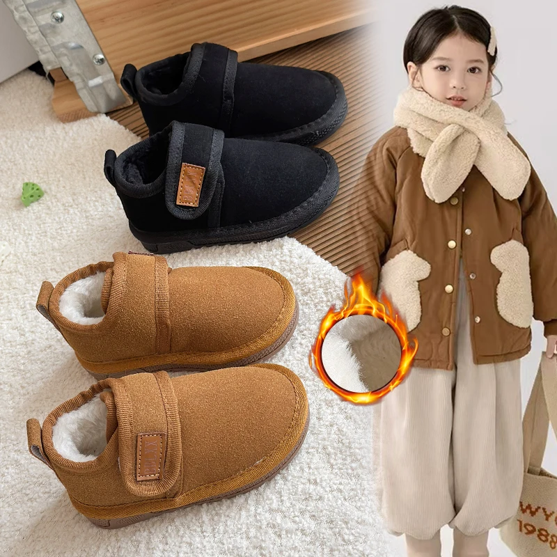 

2025 детские зимние зимние ботинки, новая теплая плюшевая хлопковая обувь из искусственной замши, модные ботильоны для девочек на нескользящей резиновой подошве для мальчиков