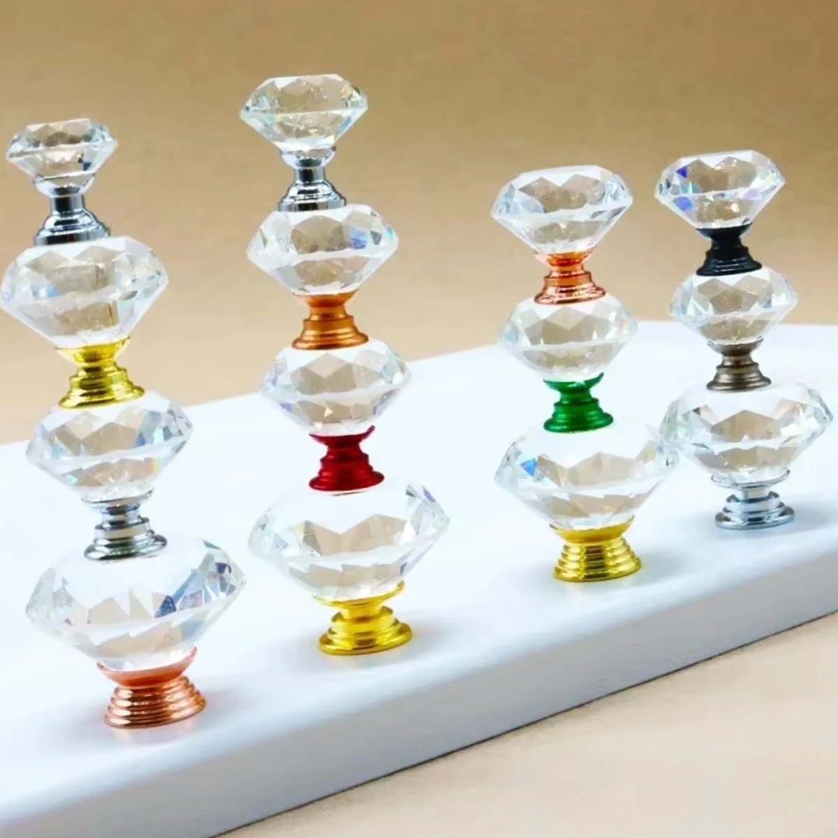 20mm 30mm 40mm Diamond Diamond Shape Colorful Crystal Glass Knobs Cupboard Drawer Pull Door Kitchen Cabinet Wardrobe Handles