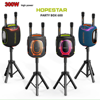 HOPESTAR PARTY BOX 600 With 2 Wireless Mics 300W Subwoofer/DSP/EQ/RGB/Karaoke/TWS Large Party Boombox powerful bluetooth speaker