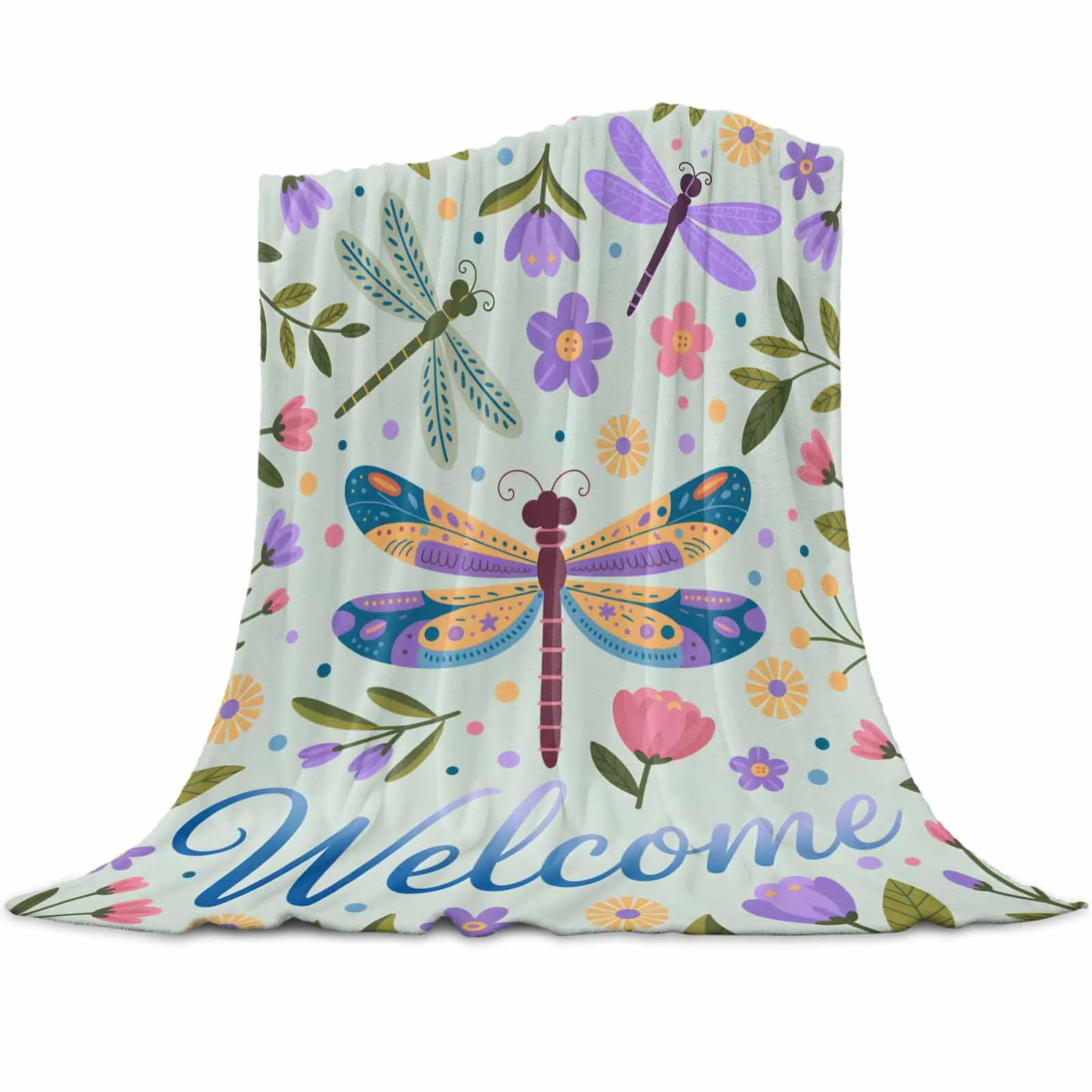 

Dragonfly WELCOME Plant Throws Blankets for Sofa Bed Winter Soft Plush Warm Family Friends Holiday Gifts