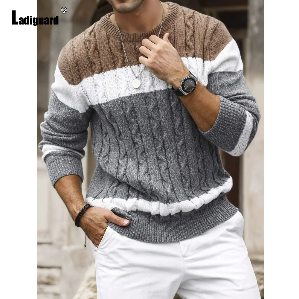 

Mens Elegant Leisure Casual Knitted Sweaters Europe Style 2026 New Autumn Winter Classic Basic Sweater Men Patchwork Top Jumpers