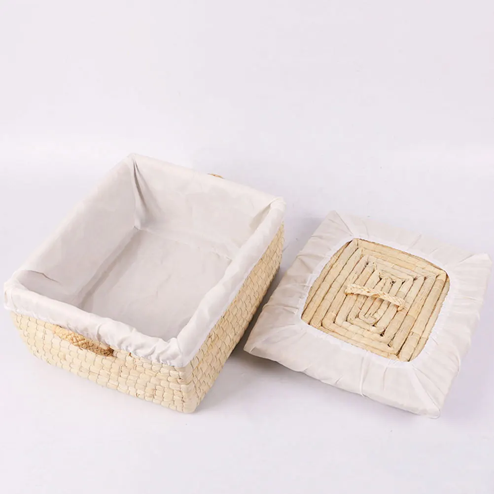 

1Pcs Baking Bread Basket Straw Storage Basket with Cover Lining Handwoven Eco Friendly Kitchen Organizer Fruit Tray Desktop