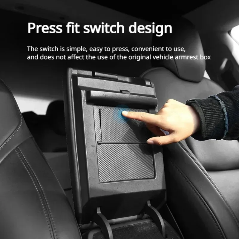 Privacy Storage Box ABS Upgrade Armrest Box Press Hidden Storage Box for Tesla Model 3/Y 2021-2023 Auto Interior Accessories