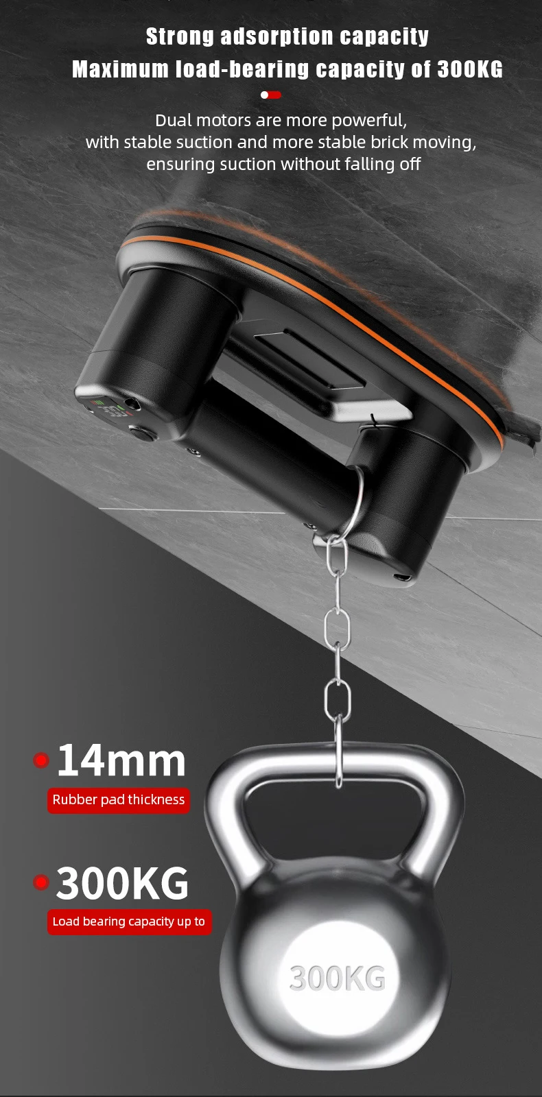 Intelligenter elektrischer Vakuumsaugnapf mit breitem Display, 300 kg Tragkraft, Schwerlast-Glas- und Fliesenheber, 4000 mAh Vakuumsauger, Hilfswerkzeug – Detail 12