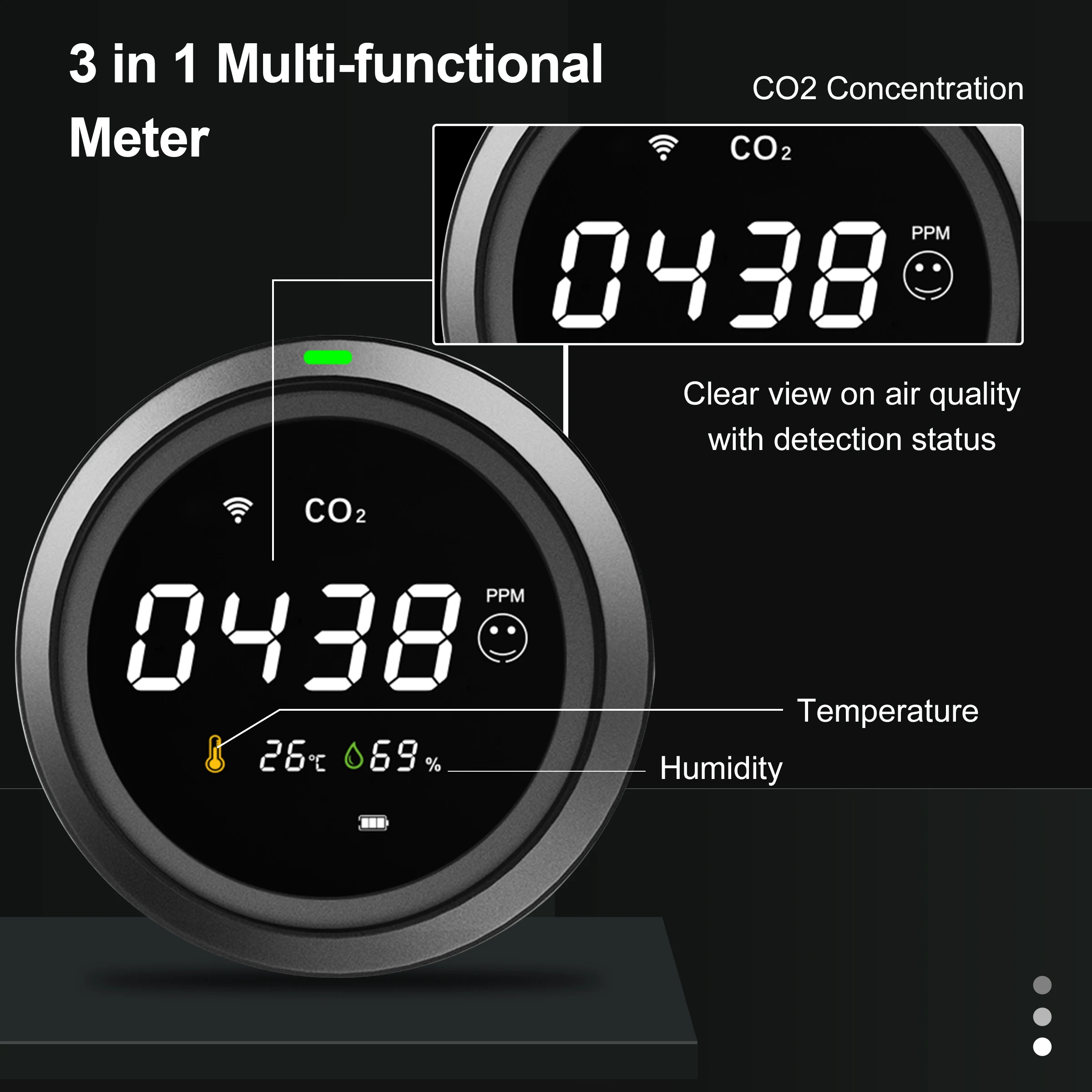 GIRIER Tuya Smart CO2 Detector WiFi Carbon Dioxide Sensor Indoor Air Quality Monitor Built-in Temperature and Humidity Sensor