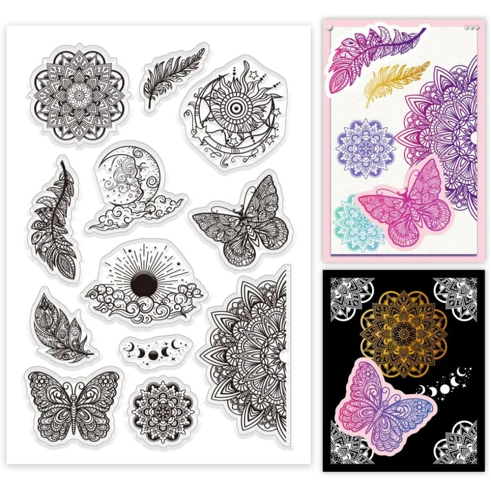 1px Schmetterling Klare Stempel Mandala Stempel Blatt Silikon Stempel Blume Stempel Transparente Siegelstempel für DIY Fotoalben