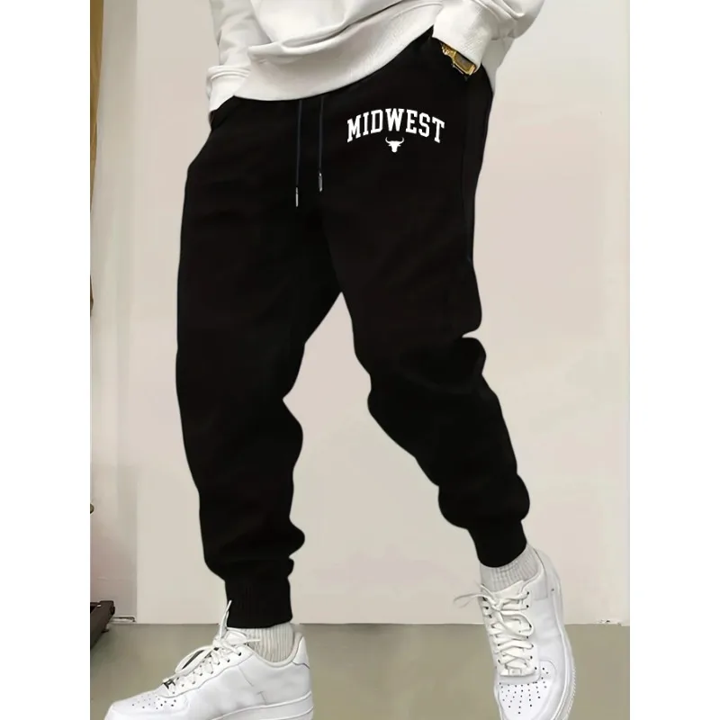 

2025 New Style Letter Pattern Men's Drawstring Pocket Joggers Fleece Leisure Sweatpants Fashion Basic Long Pants