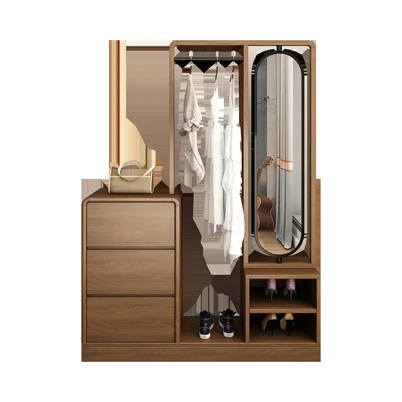 Bedside storage cabinet, bedroom chest cabinet, hanger integrated against the wall, locker, rotating full-length mirror, solid w