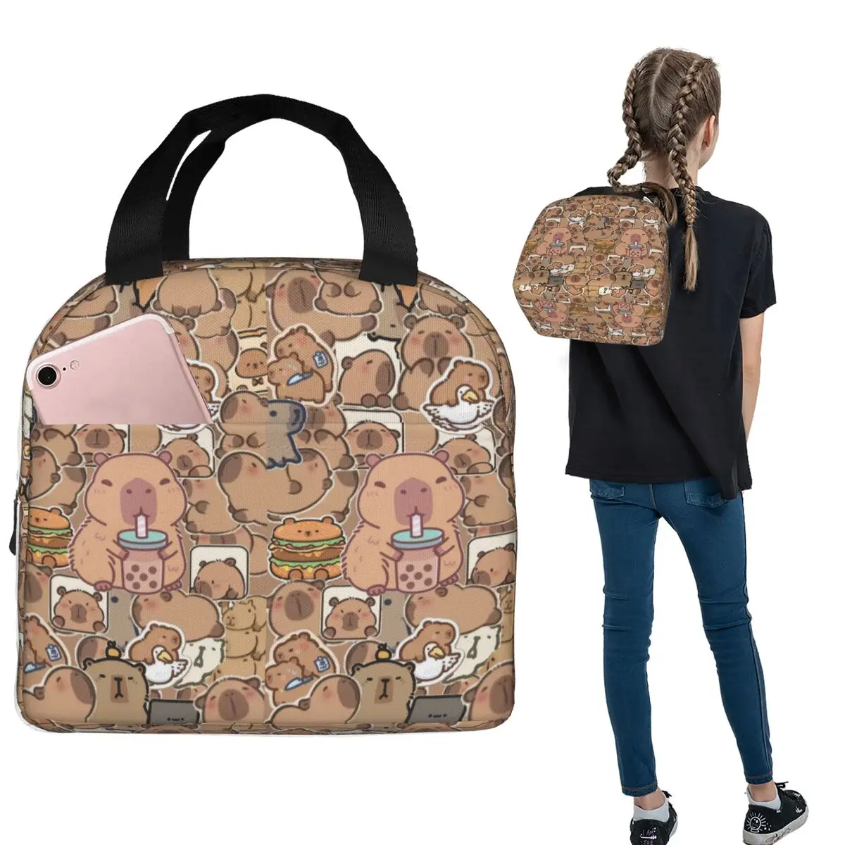 

Термосумка для обедов Los Capibara с милым изображением капибары для женщин и детей, портативный термоконтейнер для еды