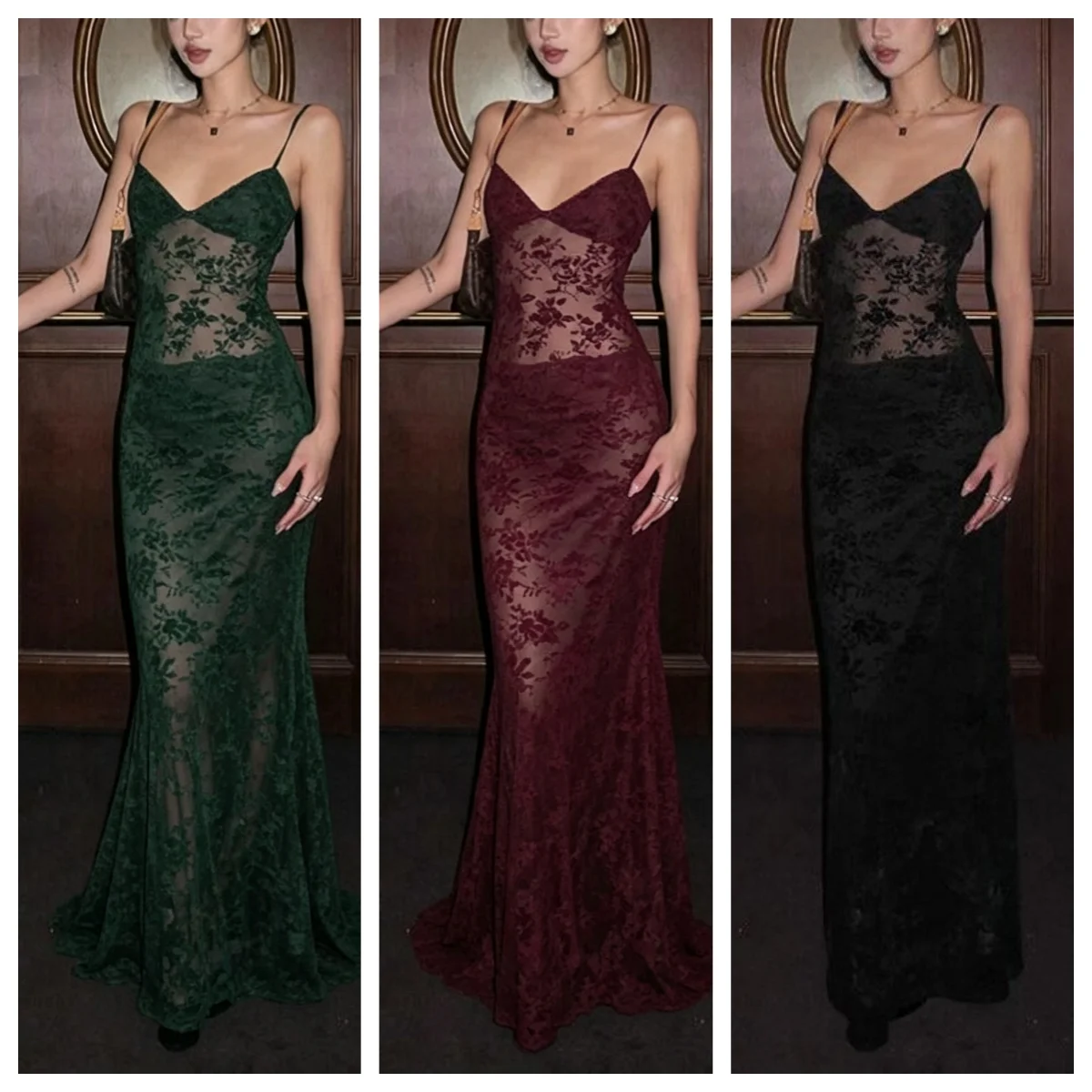See Through Vintage Dress Women Backless Hollow Flower Print Patchwork Solid Sleeveless Sexy Midnight Clubwear Party Vestidos