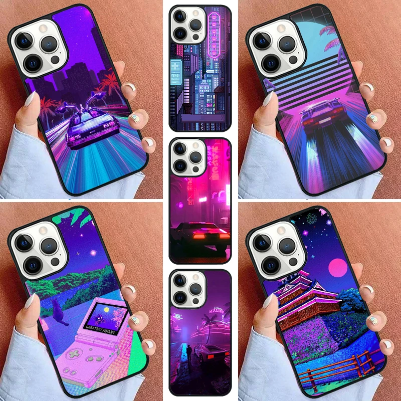 Synthwave 80's Retro Neon vaporwave Phone Case For iPhone 16 15 14 Pro 11 13 12 Mini Max SE 2020 6 7 8 Plus Cover Capa