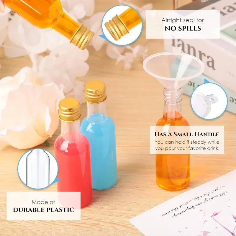 Mini Plastic Wine Bottle Suit 10/30/50/100Pcs 1.7Oz Clear Juice Bottle Spirit Bottles with Funnels Kraft Tags Rope Party Decor