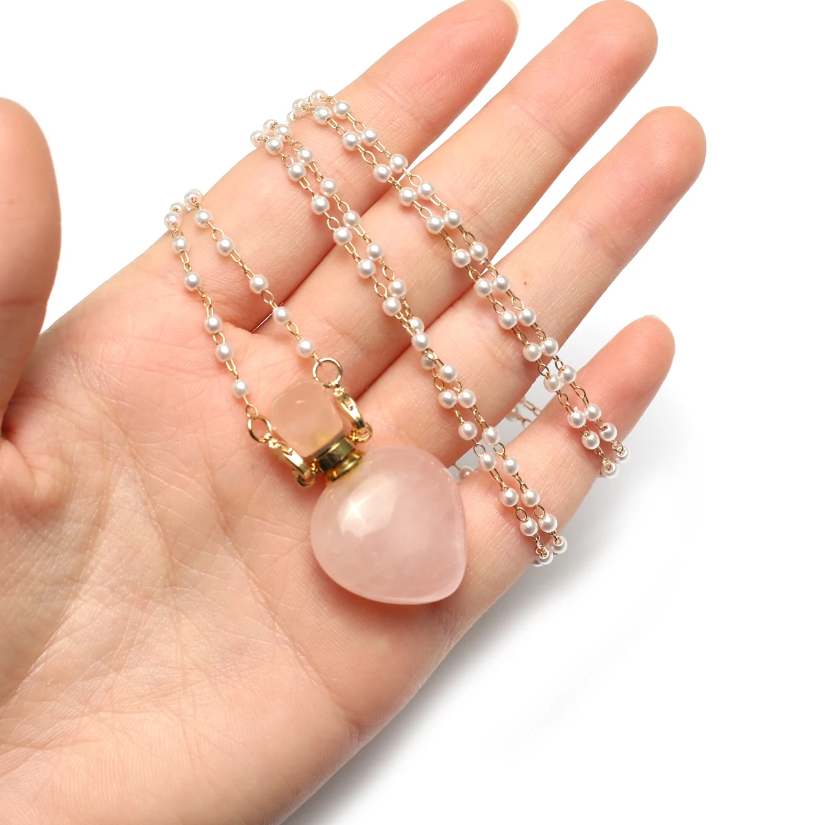 New Natural Stone Perfume Bottle Pendant Necklace Amethysts Pendant Necklace Essential Oil Diffuser Pearl Chain Length 80cm