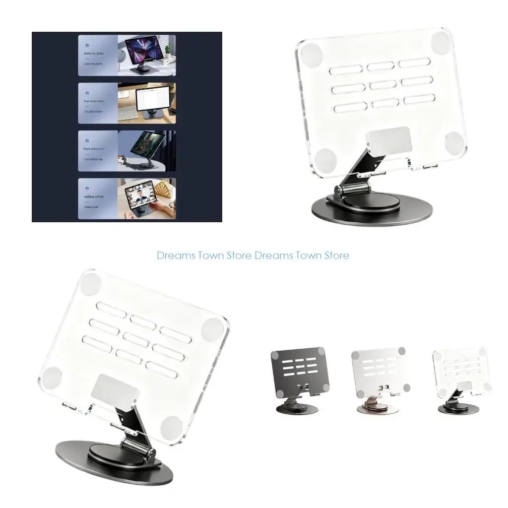 

HX6A Adjustable Swivels Tablet Holder Metal Construction Clear Acrylic Base Universal