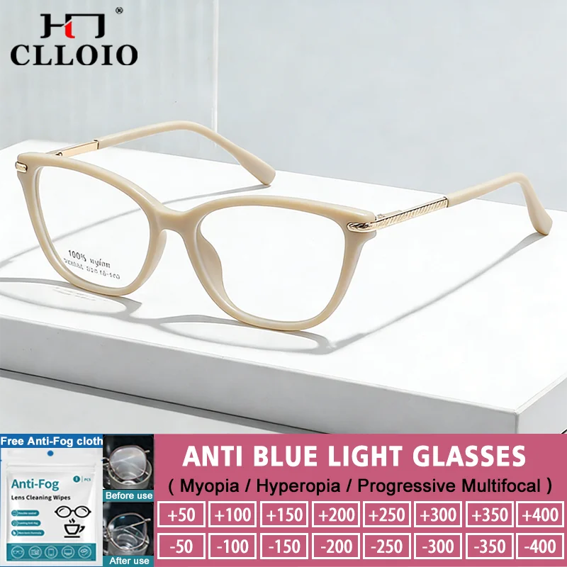 

CLLOIO Women Everyday Wear Anti Blue Light Reading Glasses Cat Eye Glasses Small Frame Myopia Hyperopia Prescription Eyeglasses