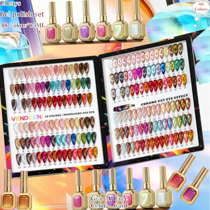 Glenys 48 color cat's eye nail polish gel net red popular semi permanent immersion gel color matching card varnish set