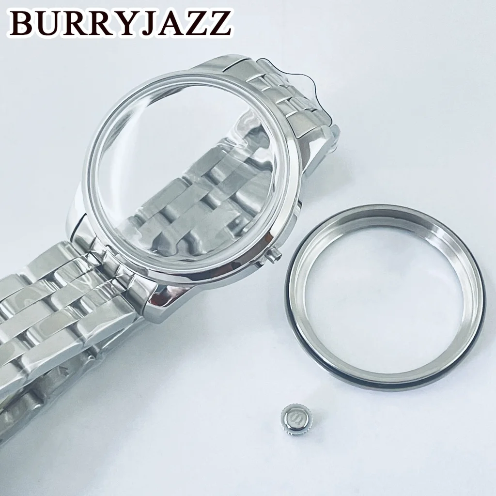 BURRYJAZZ 33mm NH35 NH36 NH34 NH38 NH70 NH72 Etui na zegarek Srebrne koktajlowe sterylne etui Łukowe szkło — zdjęcie 6