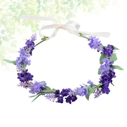 Floral Headband Headpiece Simulation Lavender Flower Garland Crown Hair Wreath for Festival Party Holidays Photo Taking (Purple)