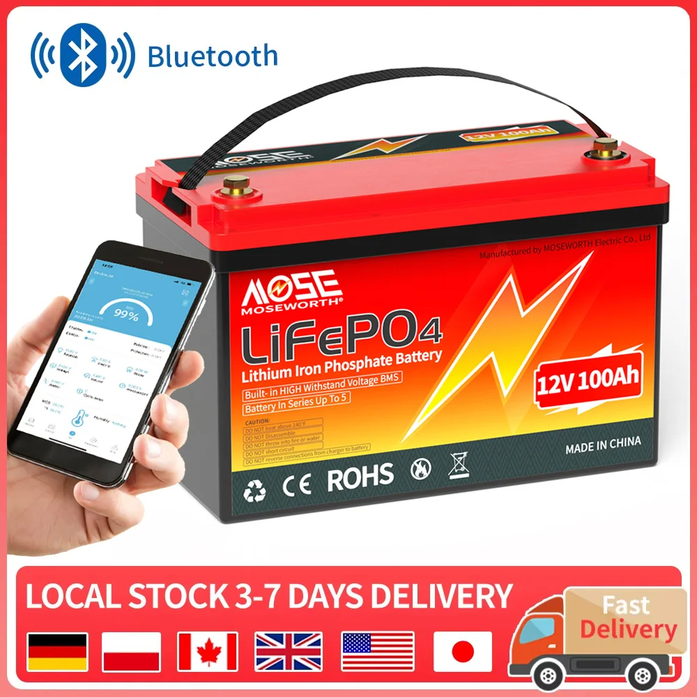 LiFePO4 12V 100Ah Bluetooth BMS 6000+ Cicli Batteria LiFePO4 Batteria al litio 12,8V EU UA STOCK Nessuna tassa