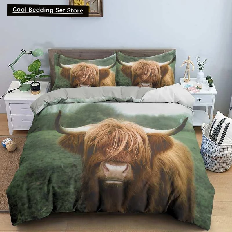 

Highland Scottish Cows Duvet Cover Set Farm Animal King Queen Comforter Cover Wildlife Bedding Set 2/3pcs Polyester Quilt Cover