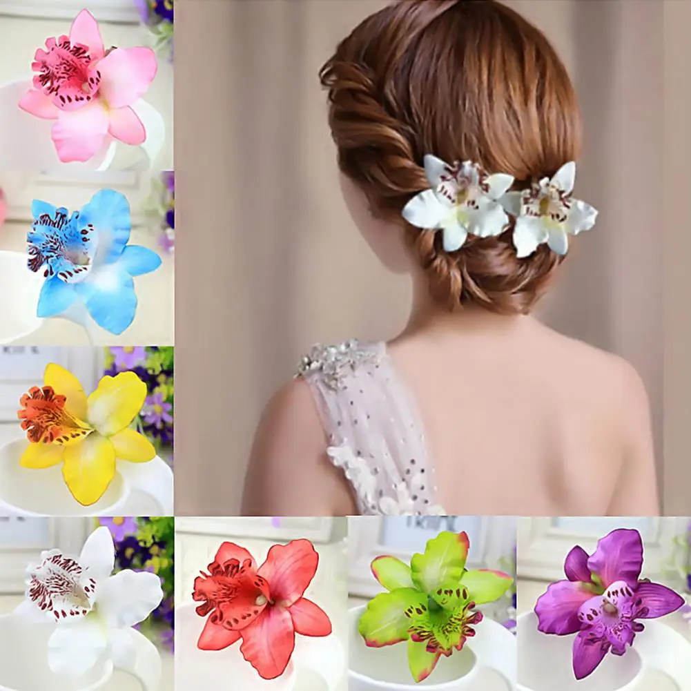 Women Barrette Hawaii Orchid Flowers Hair Clips Bridal Colorful Headwear Hairpin Beach Wedding Elegant Charm Hair Accessories