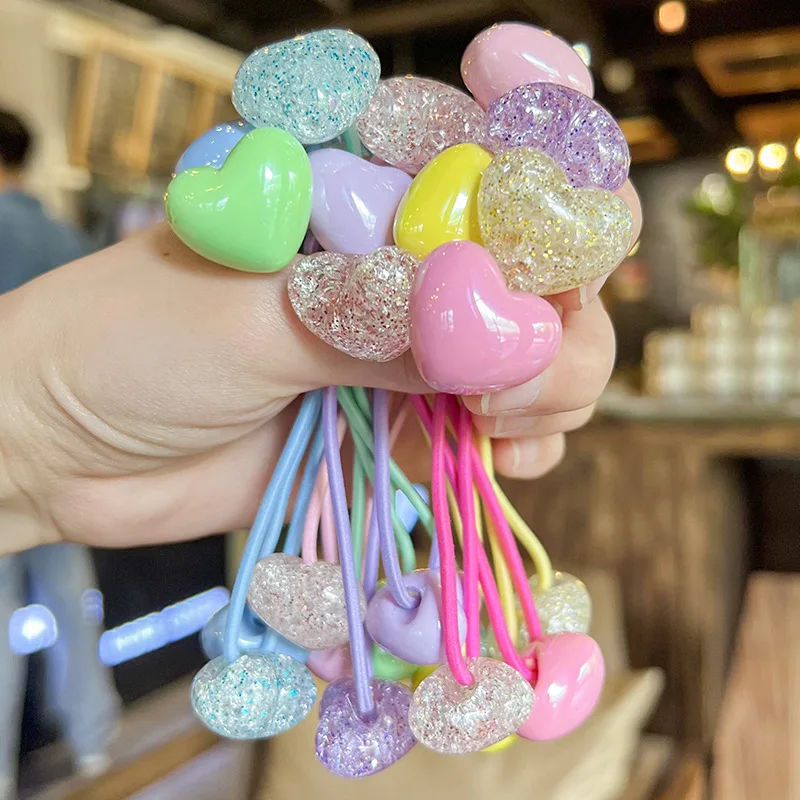 

Резинки для волос в форме сердца, разноцветные, эластичные, в корейском стиле, с высокой эластичностью, нескользящие, для девочек, милые