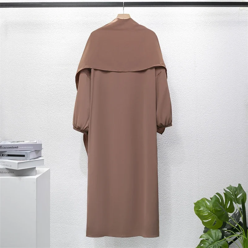 Muslim Abayas One-piece Prayer Dress Hooded Smocking Sleeve Islamic Clothing Women Jilbab Dubai Saudi Robe Turkish Modesty