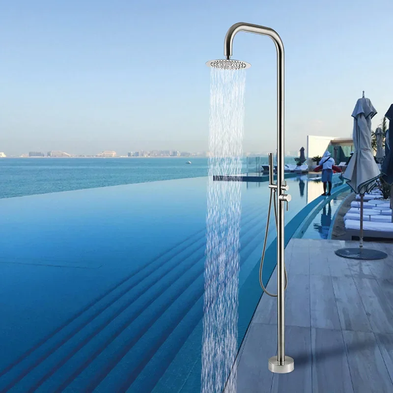 Bathroom Accessories Stainless Steel Floor Standing Hot and Cold Water Outdoor Bath Column Shower Set