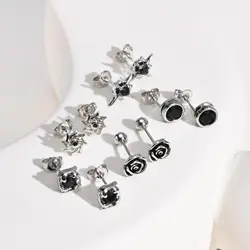 Simple Stud Earrings for Men Boys,Black Zircon Metal Small Earrings,Hip Hop Design Male Ear Accessories Jewelry Gifts