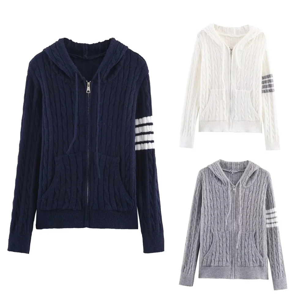 معطف بقلنسوة محبوك للنساء من euramerican جديد متعدد الاستخدامات بألوان متباينة ملفوفة من العجين المقلي #1