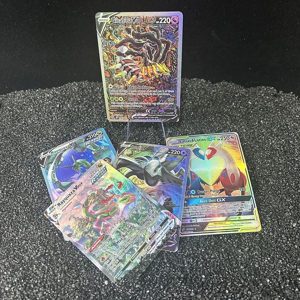Anime PTCG Legendary Collection Karty Latios Latias Giratina Lugia Rayquaza VMAX Gx Hobbie Rzadkie Karty Kolekcjonerskie Karty do Bitew Zabawki Prezenty