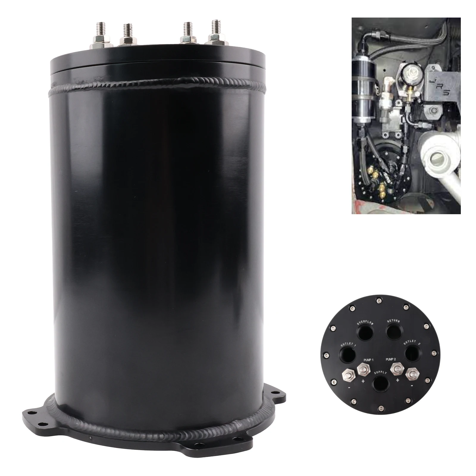 

8AN Port 2.6/2.8L Fuel Surge Tank Fit 39-40mm Fuel Pumps Black Aluminum For Walbro 255 GSS342 For Deatschwerks For AEM