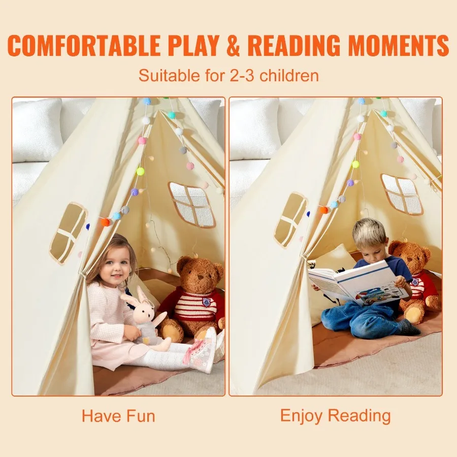 Barraca de brincar tenda teepee para 15 anos de idade tenda com janelas para interior e exterior barraca da criança com esteira e pelúcia drative ba