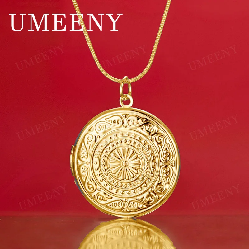 925 Sterling Silver 18K Gold 16-30 Inch Delicate Round Pattern Pendant Necklace for Women, Fashionable Wedding Gift Jewelry