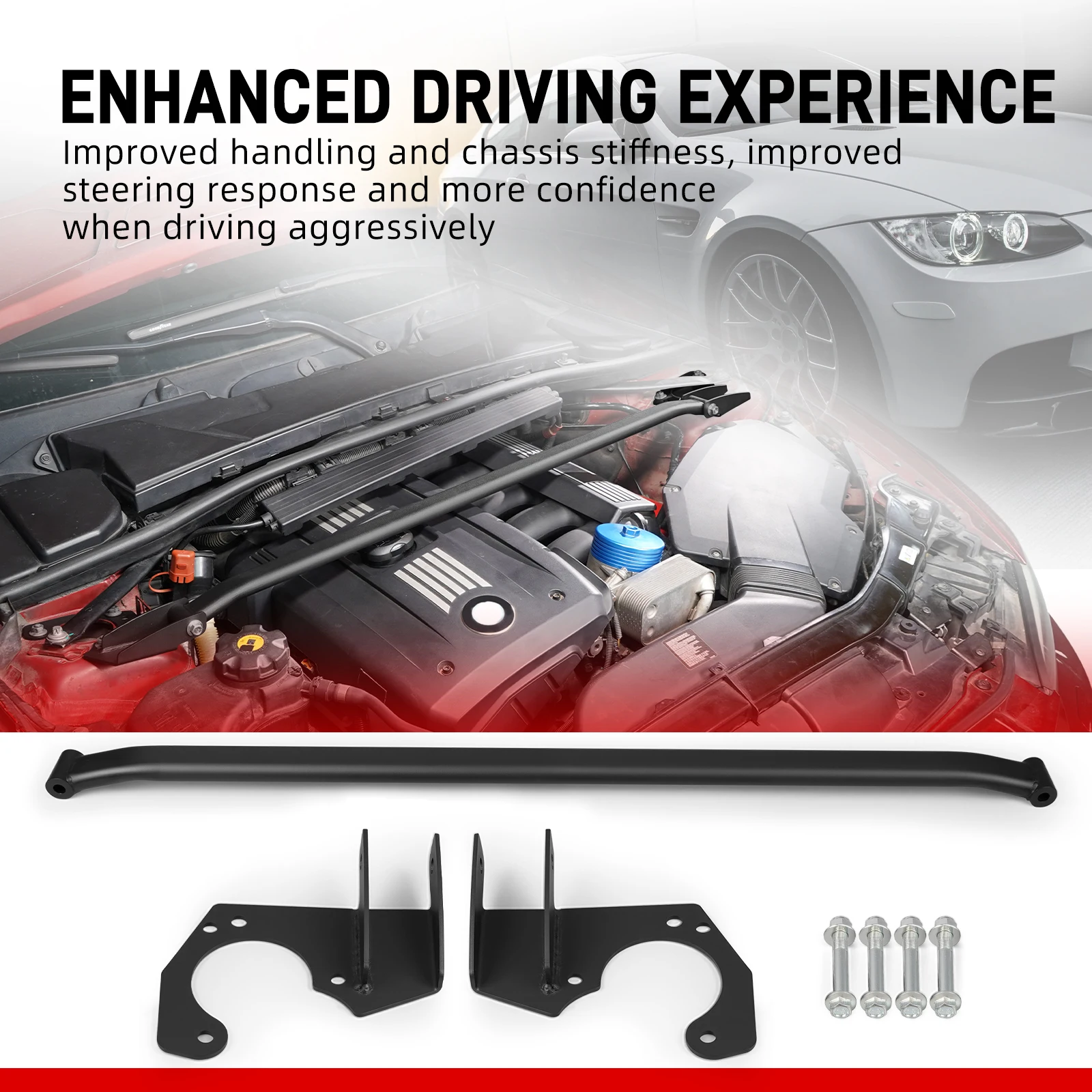 BEVINSEE Front Upper Strut Bar Brace for BMW E90 E92 E91 E93 323i 325i 328i 330i 2005-2013