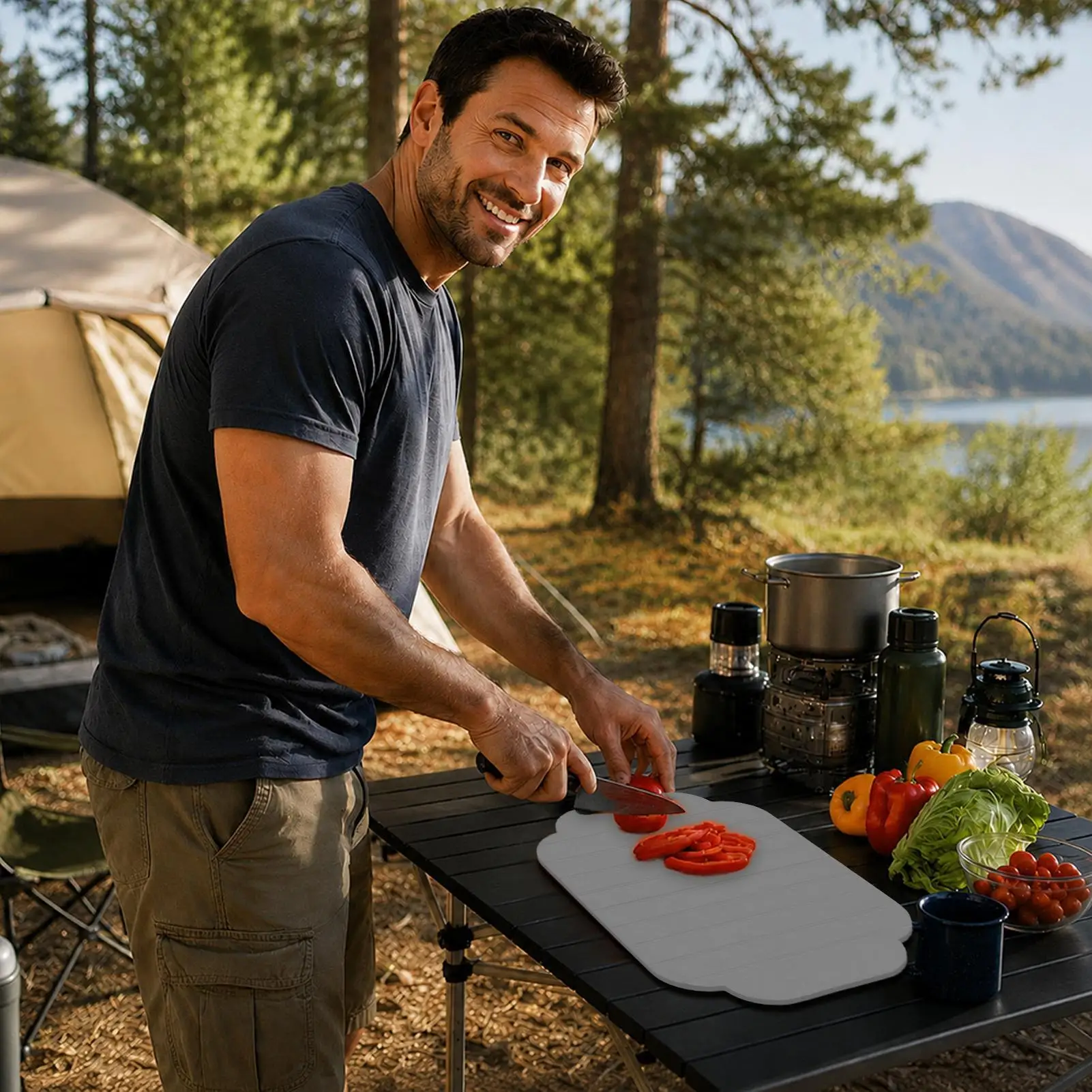 Silicone Cutting Board Double-Sided Foldable Pad 30x20x0.5cm Roll Up Flexible Cutting Board For Outdoor Home Counter Camping view 3