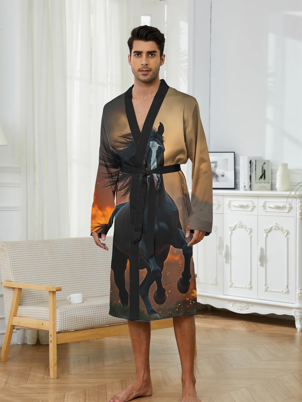 1pcs Men's Robes 2026 Spring/Summer Bathrobe man 3D Printed Funny pajamas Breathable Sleepwear Men's bathrobe Graphic Bathrobe