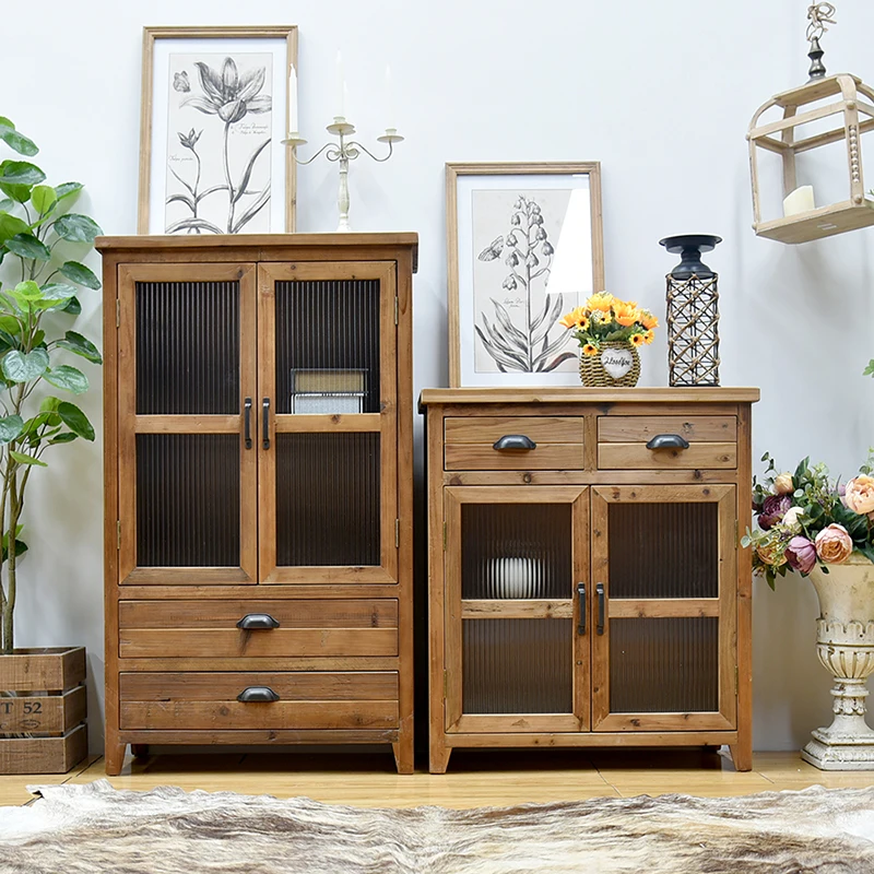 

Log style household American side cabinet storage cabinet retro and old against the wall