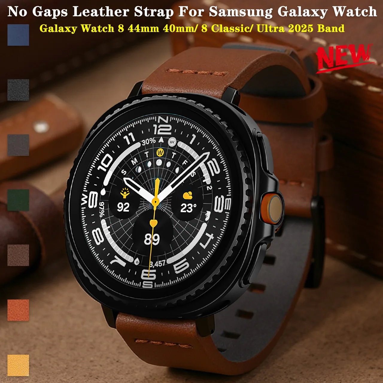 

Кожаный ремешок для Samsung Galaxy Watch 8 40 мм 44 мм/8 Classic/Ultra 2, браслет без зазоров, быстросъемный ремешок для часов, ремешок для браслета