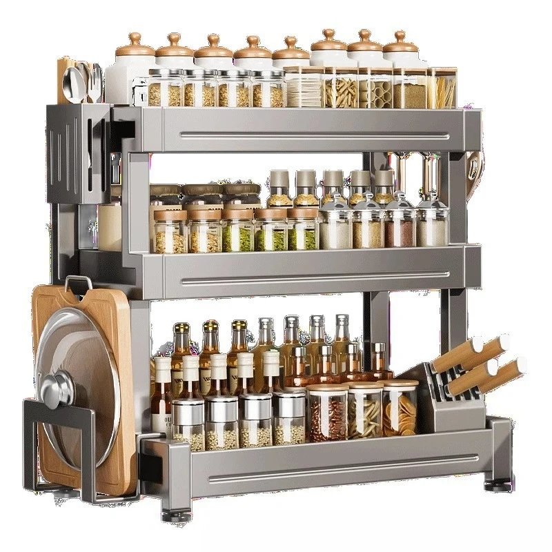 

New stainless steel, kitchen seasoning rack, countertop multi-layer storage rack