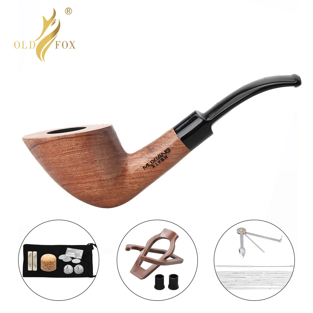 Old Fox Rosewood Tobacco Horn Pipe Set Accessories 9MM Activated Carbon Paper Filter Sandalwood Smoking Pipe With 10 Tools Kits