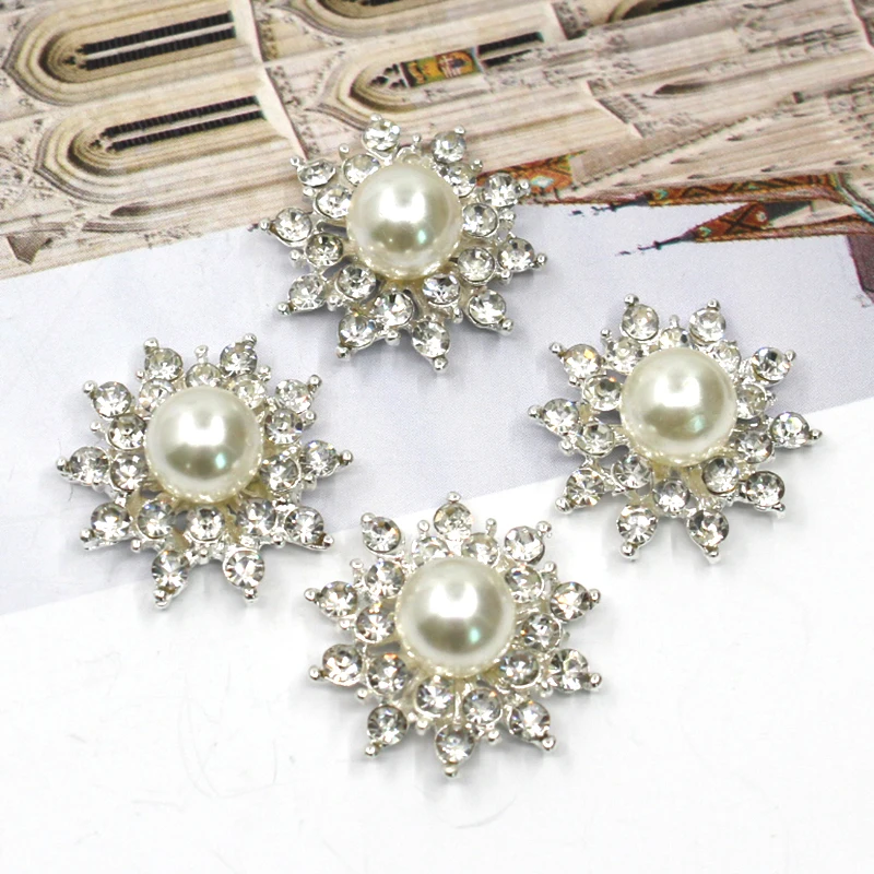 Lkeran 25mm 5Pcs/lot Flower pearl Rhinestone Button Diy Craft Embellishment Hair Flower Center Decoration Sewing Accessories