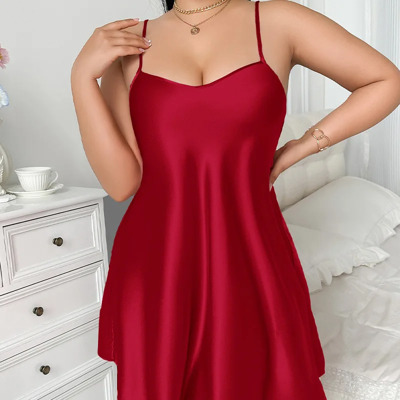 

Imitation silk loose and comfortable perspective sexy plus size erotic camisole pajama nightgown backless camisole skirt