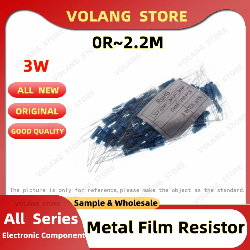 

200Pcs Metal Film Resistor 3W 1% 0.1R - 2.2M 10 27 36 120 160 220 240 33 560 470 68 1K 2.2K 4.7K 43K 75K 82K 91 100K 470K 1M Ohm