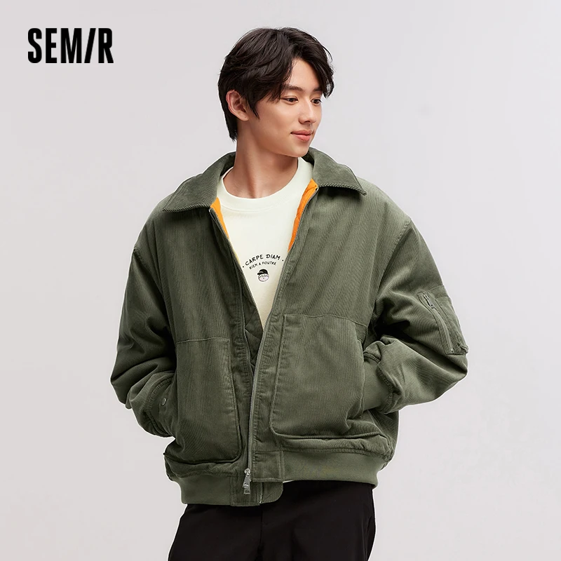 Semir Cotton Jacket Men Corduroy Texture 2024 Winter New Pilot Jacket Thick Oversize Cotton Jacket