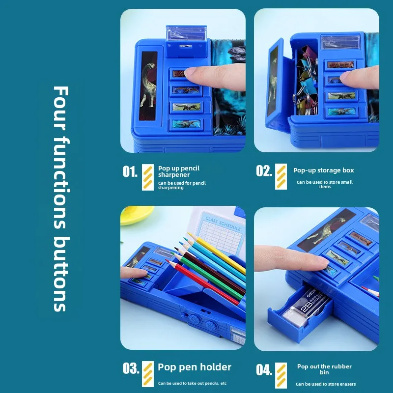 Password Multifunctional Stationery Box High-tech Pencil Case Men's Elementary School Boys Technology Network Automatic Dinosaur